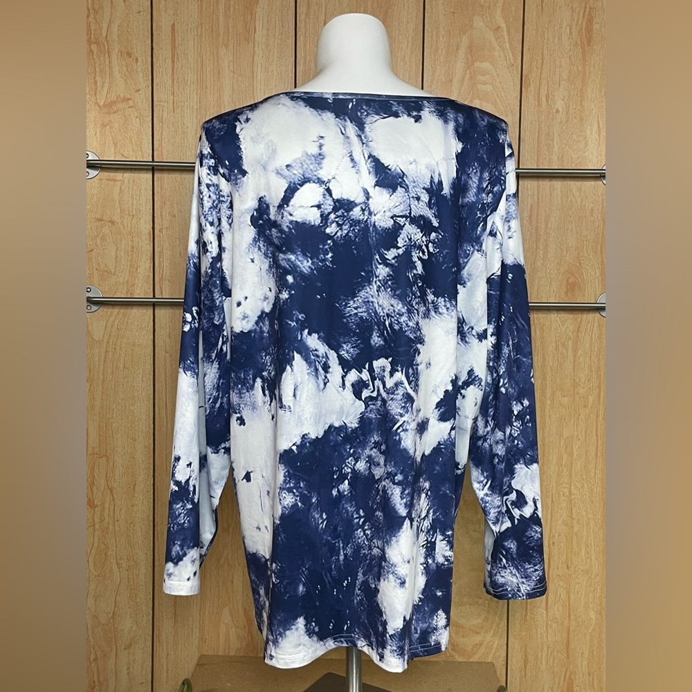 Emery Rose Blue and White Long Sleeve Blouse SZ-5X - Picture 3 of 6